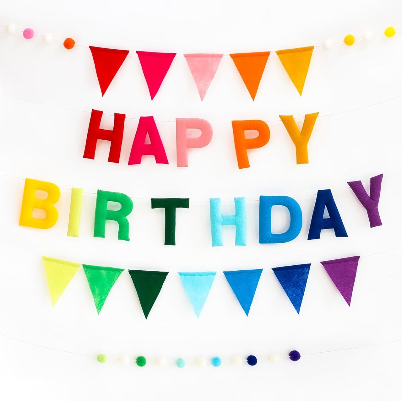 Happy Birthday Banner | Rainbow Happy Birthday Sign for Decor, Backdrop | Felt Banner for Party Decoration (Rainbow Mist)